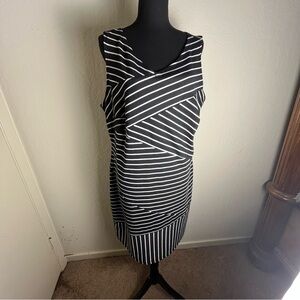 Ashley Stewart Black and White Asymmetrical Sheath Dress
